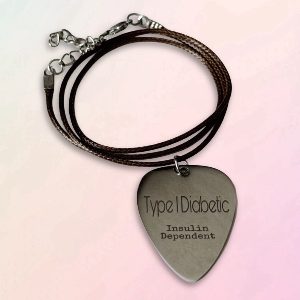 T1D Med Alert, Guitar Pick Charm/Pendant & Necklace Set